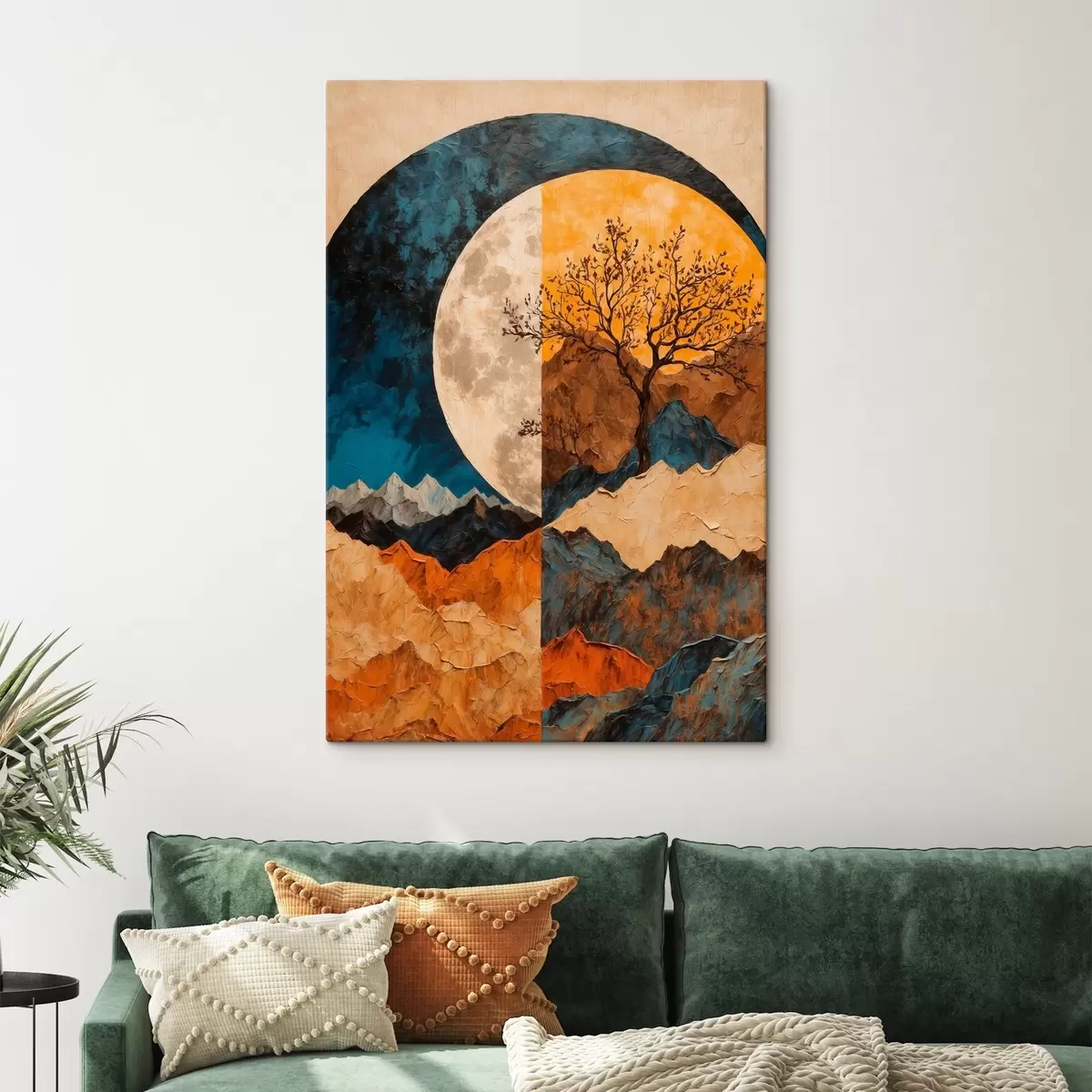 Wandbilder Mehrfarbige Berge auf Mond Hintergrund in Acrylmalerei Stil s42770