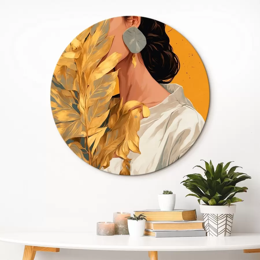 Wandbilder Mädchen mit tropischem Blatt r42765