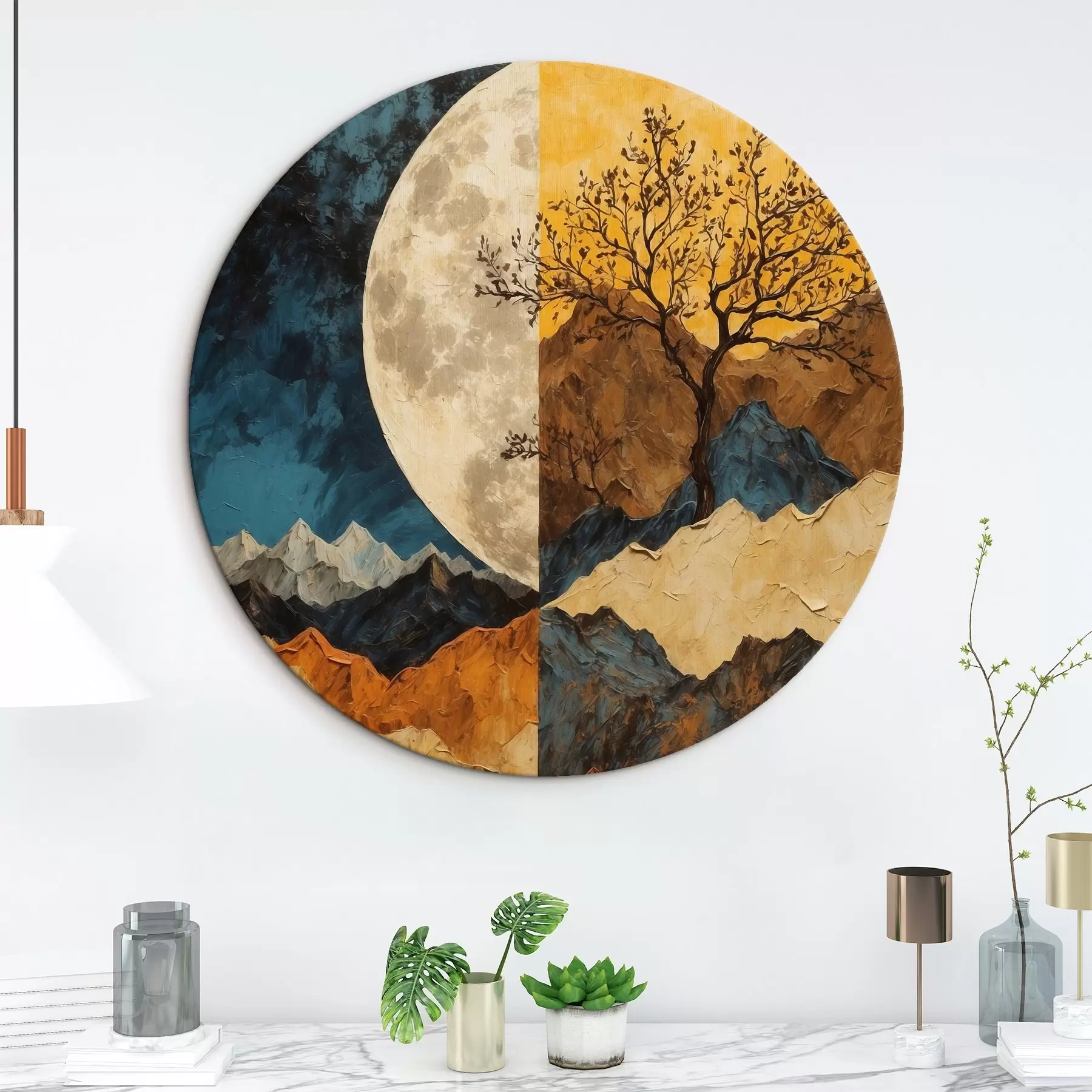 Wandbilder Buntes Gebirge auf Mondhintergrund in Acrylmalerei rtyle r42770