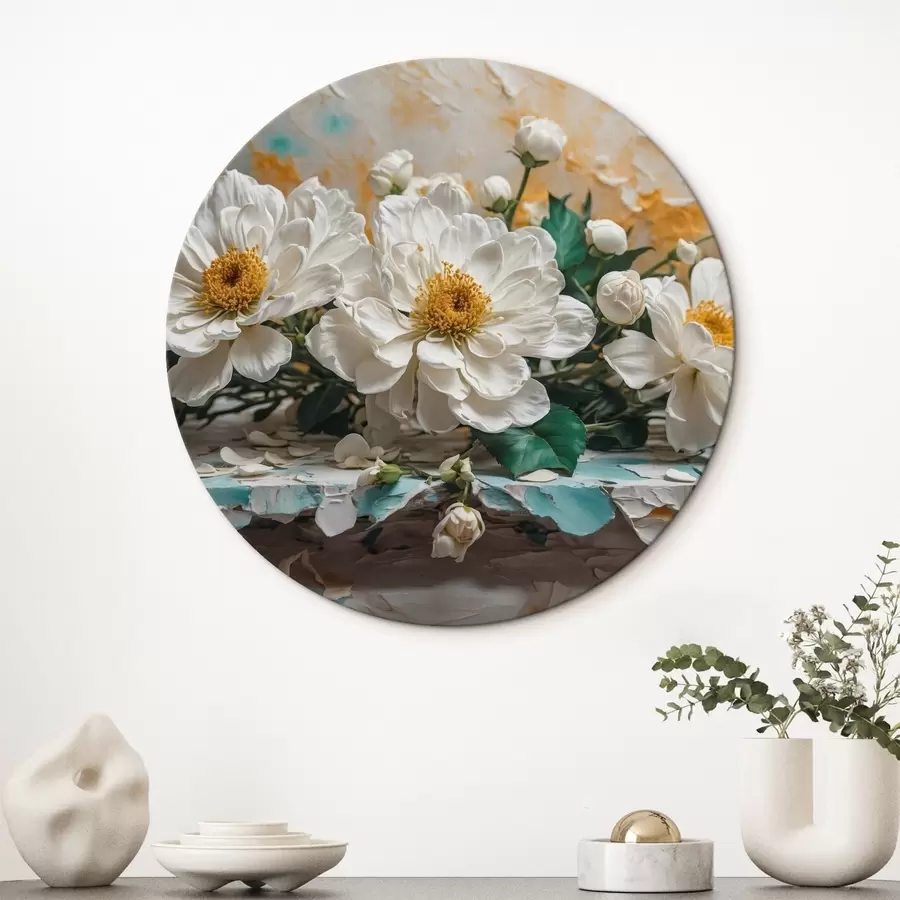 Wandbilder Weiße Blume auf einem Tisch auf abstraktem Hintergrund r42924