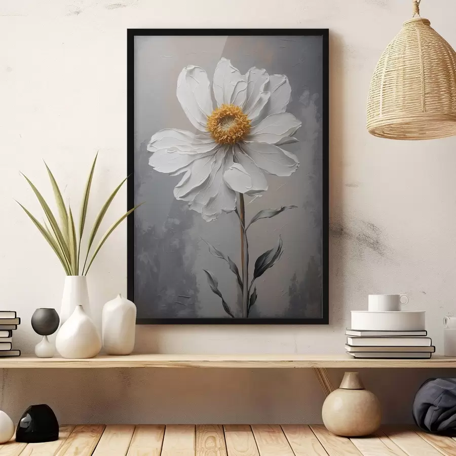 Fototapete Kamille auf weißem Grund in Ölgemälde-Stil f42758