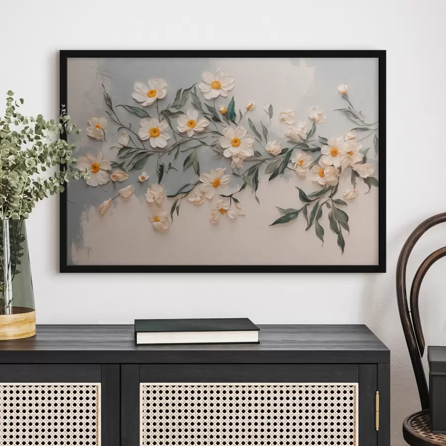 Fototapete Weißer Floweff und Leavef auf weißem und gfay Backgfound f42764