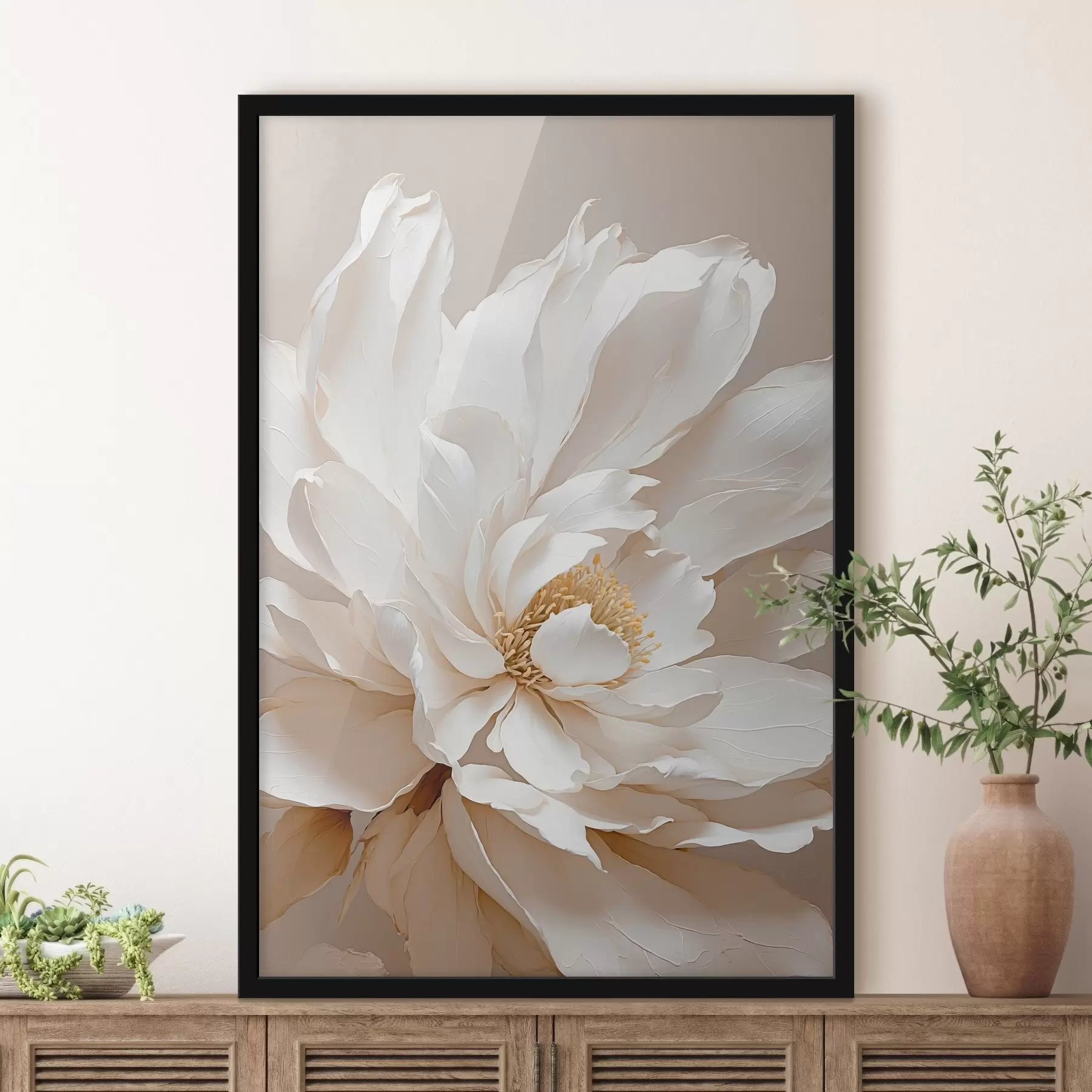 Fototapete Weißes Flowef auf beigefarbenem Rückenfond f42778