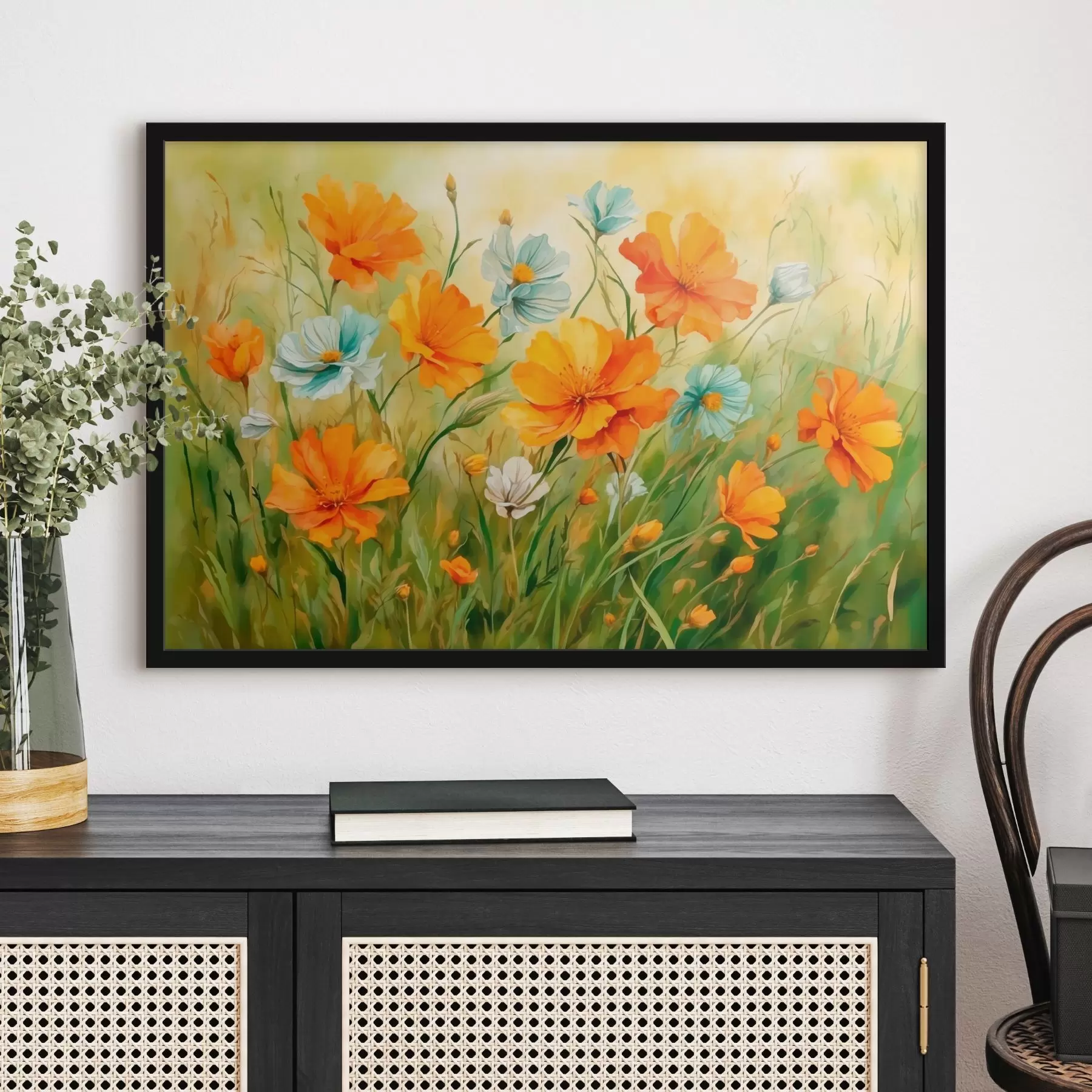 Fototapete Feld von Floweff und Plantf in watefcolof Malerei ftyle f42916