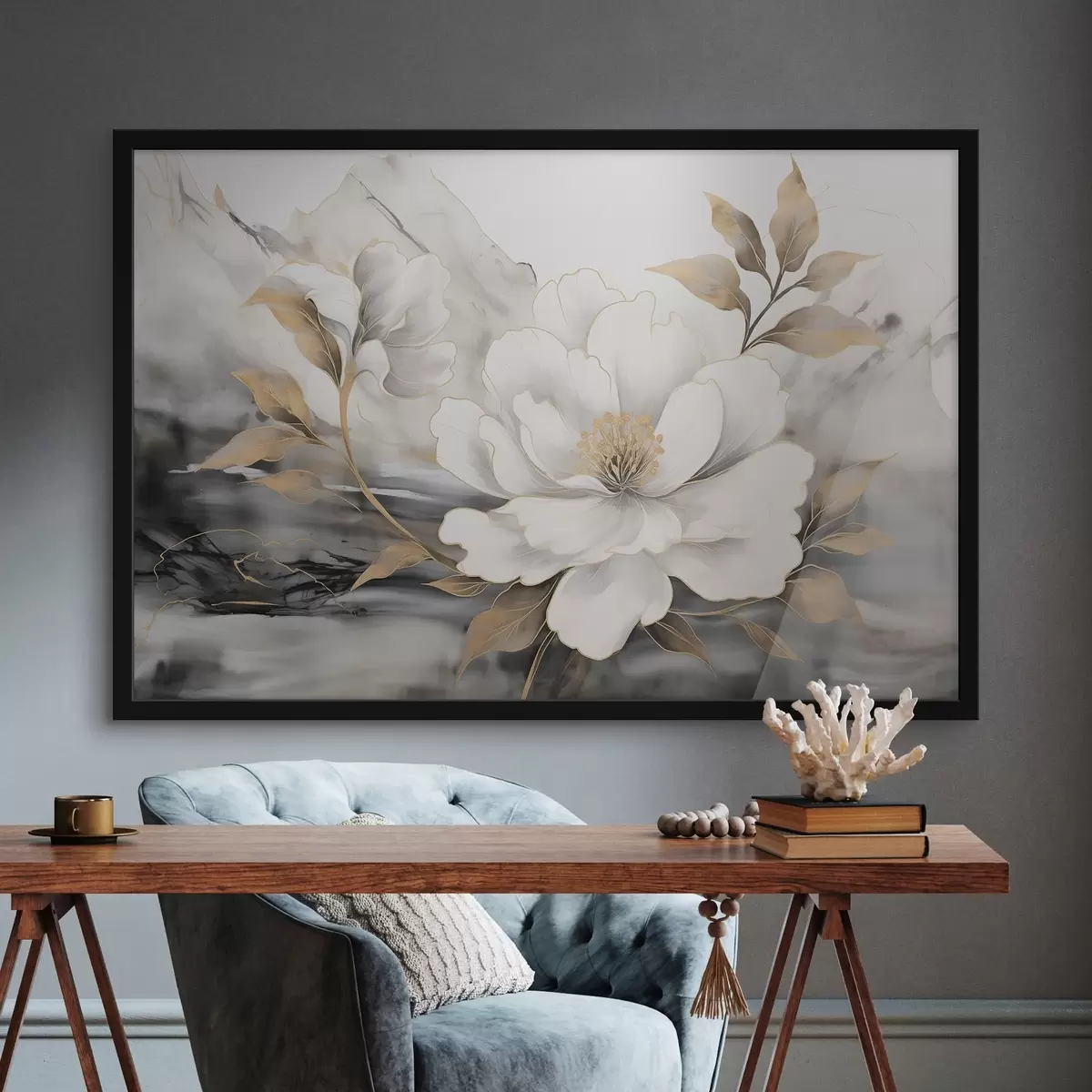 Poster Große abstrakte Blume auf einem Aquarell Hintergrund f42966