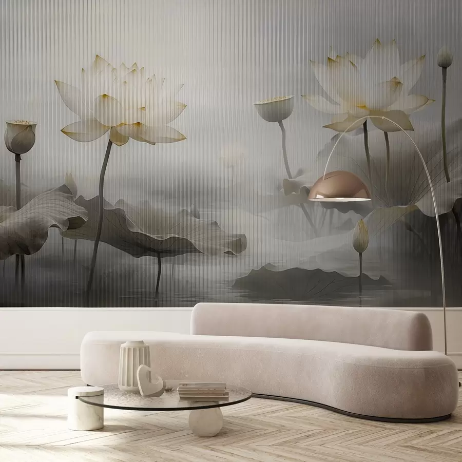 Fototapete Blick auf Lotosblumen hinter Glas w03200v2