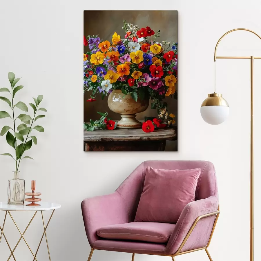 Wandbilder Heller üppiger Blumenstrauß in einer Vase s42976