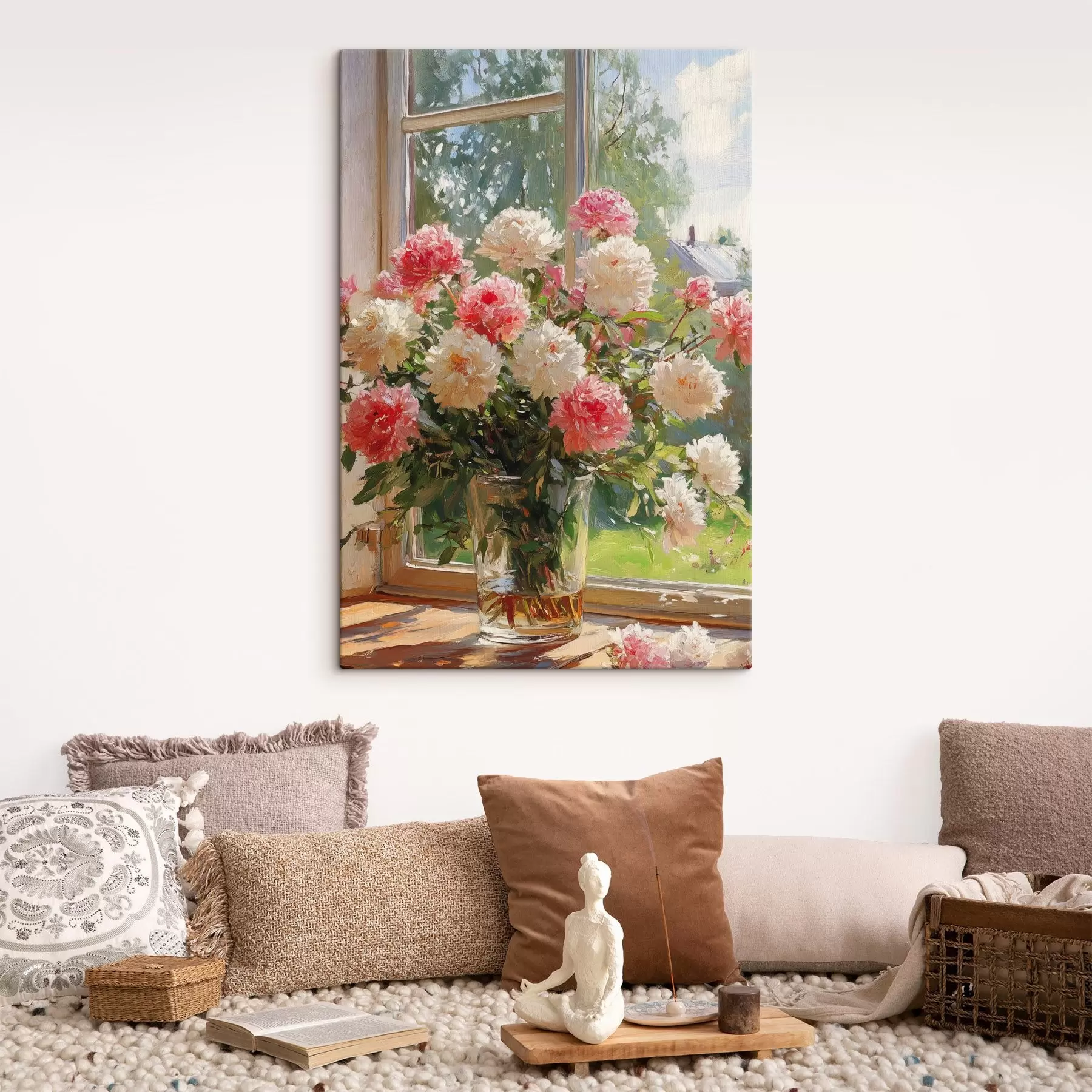 Wandbilder Blumenstrauß am Fenster im Stil der Ölmalerei s42978