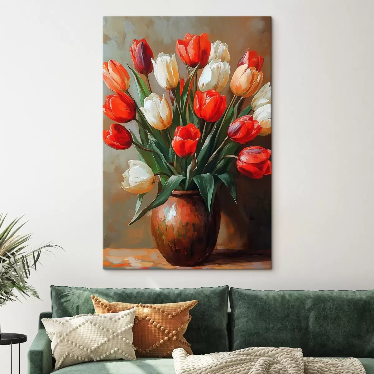 Wandbilder Blumenstrauß aus roten und weißen Tulpen s42981