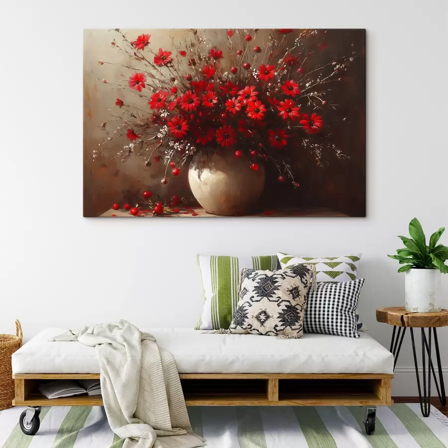 Wandbilder Roter Blumenstrauß in einer Vase s42983