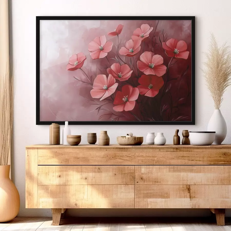 Fototapete Rote Blumen auf rotem Hintergrund f42970