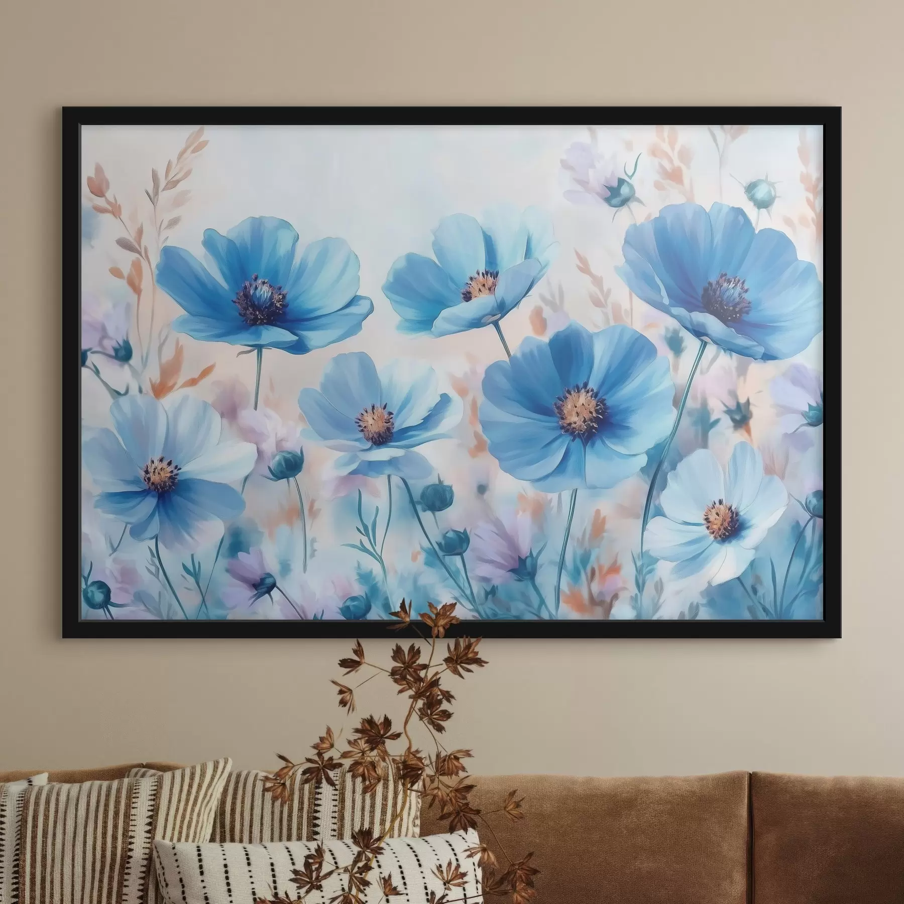 Wandbilder Blaue Blumen auf blauem Hintergrund f42971