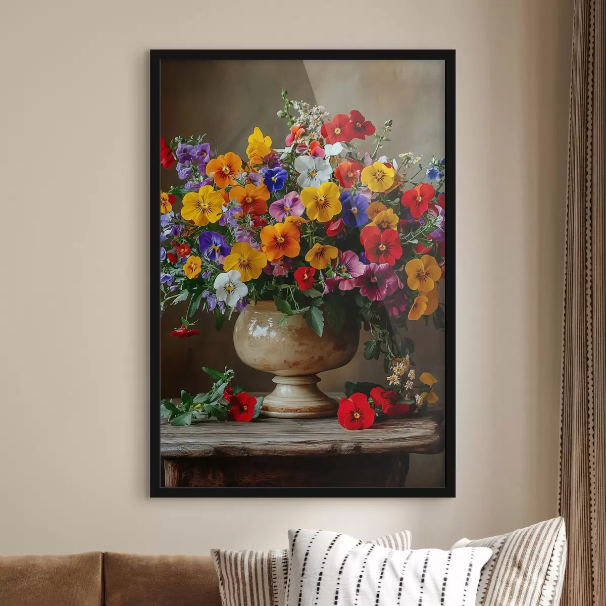 Poster Heller üppiger Blumenstrauß in einer Vase f42976
