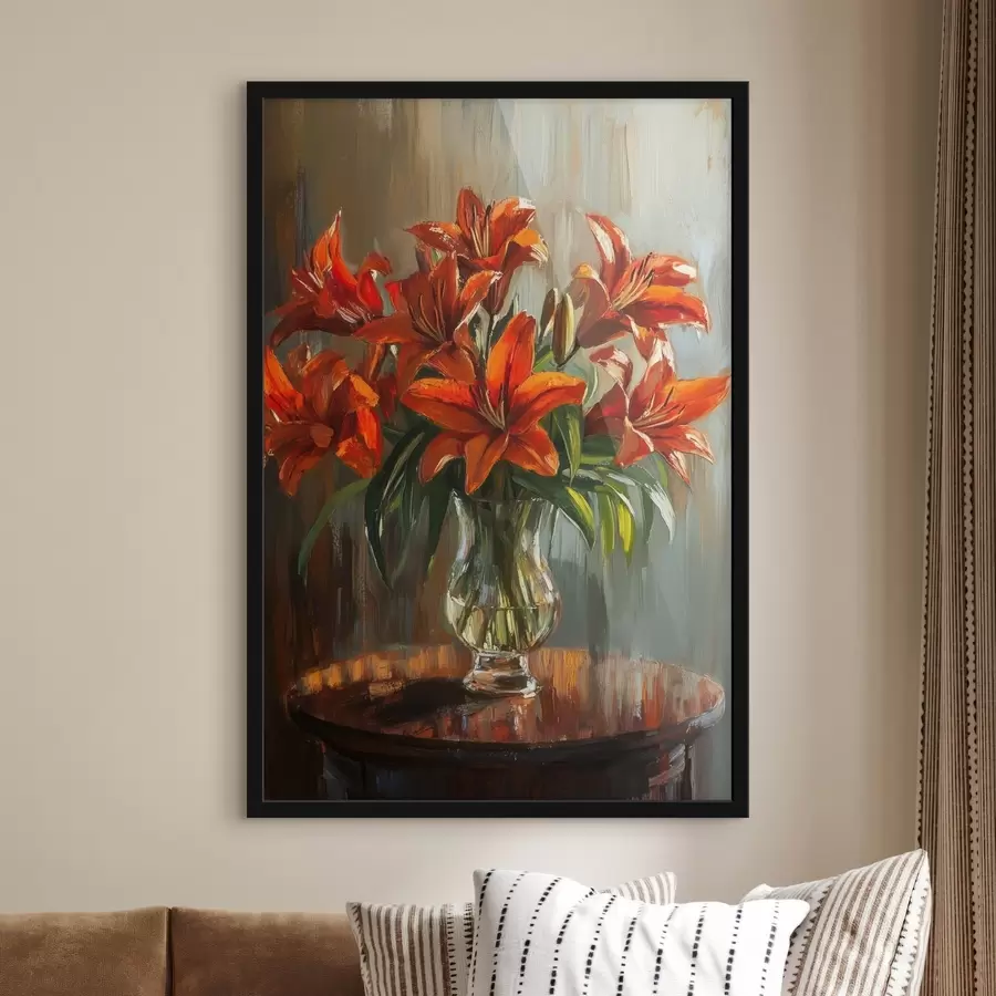 Fototapete Rote Lilien im Stil der Ölmalerei f42977