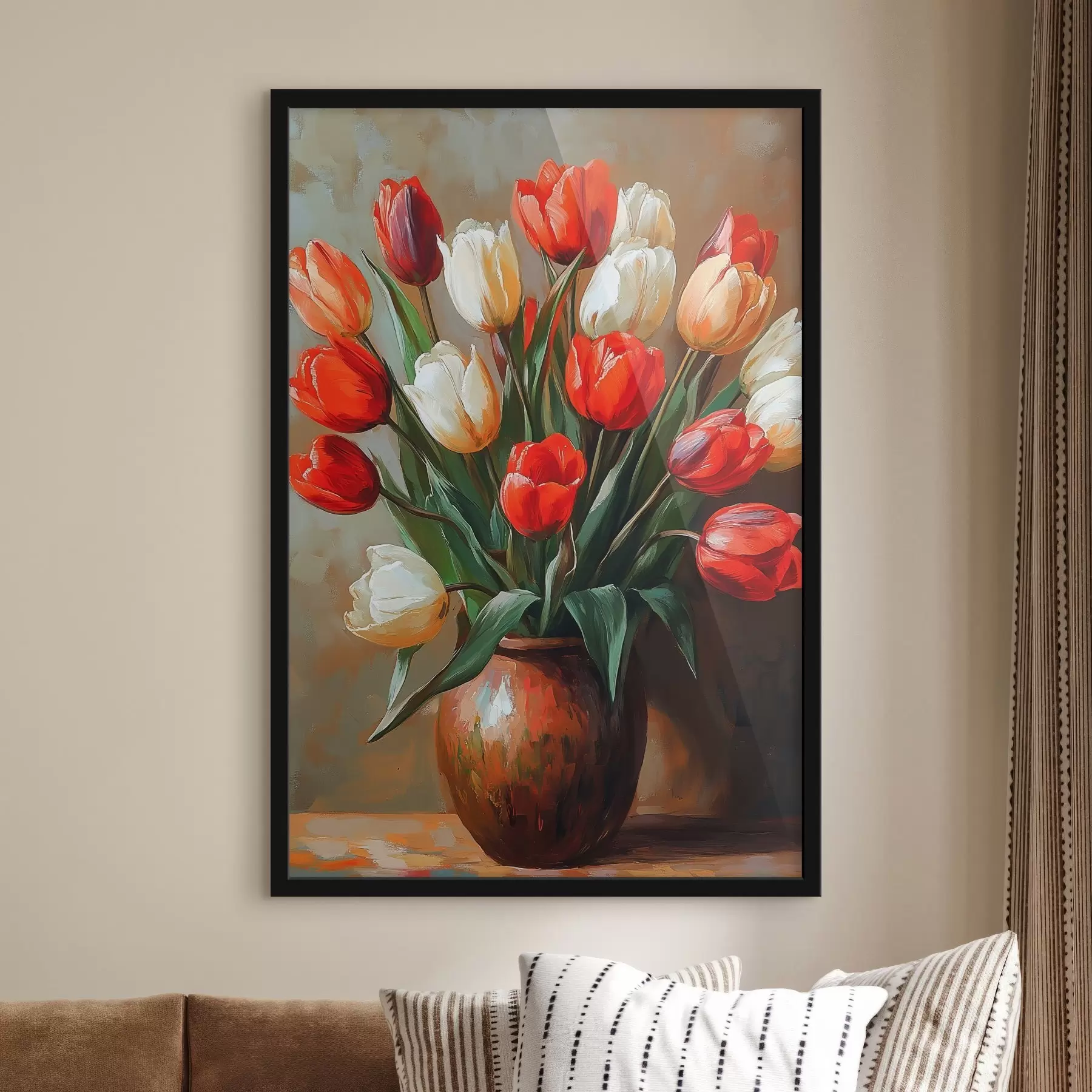 Fototapete Blumenstrauß aus roten und weißen Tulpen f42981