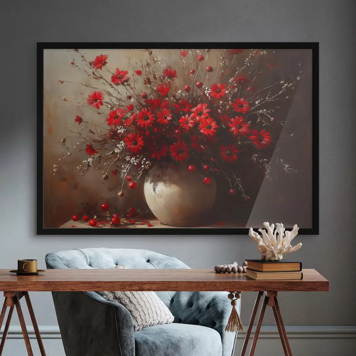 Poster Roter Blumenstrauß in einer Vase f42983