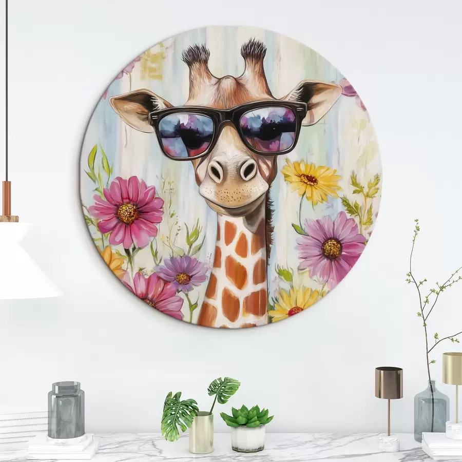 Wandbilder Giraffe mit Brille in der Nähe von Blumen r42991