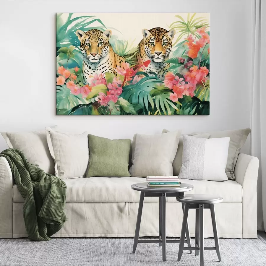 Wandbilder Ein Leopardenpärchen im tropischen Dickicht s43036