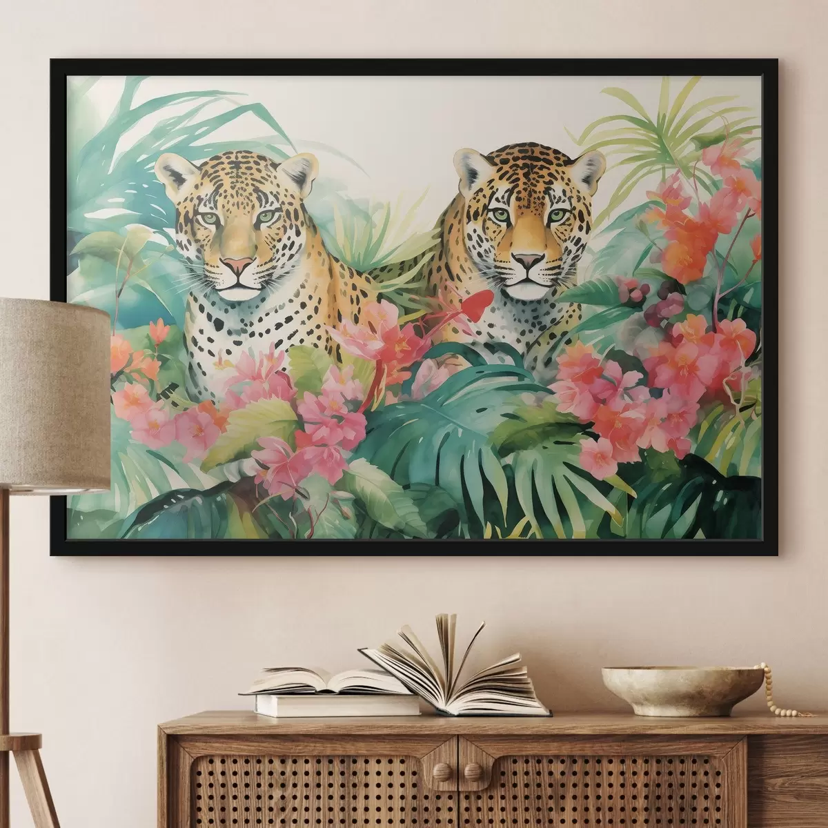 Poster Ein Leopardenpärchen im tropischen Dickicht f43036