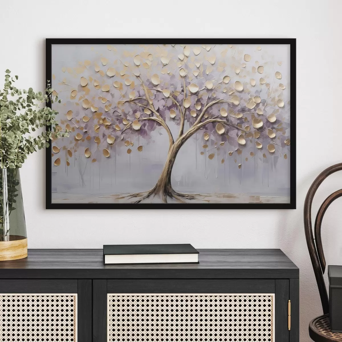 Poster Ein Baum mit kleinen Blättern. Nachahmung eines Gemäldes f43037