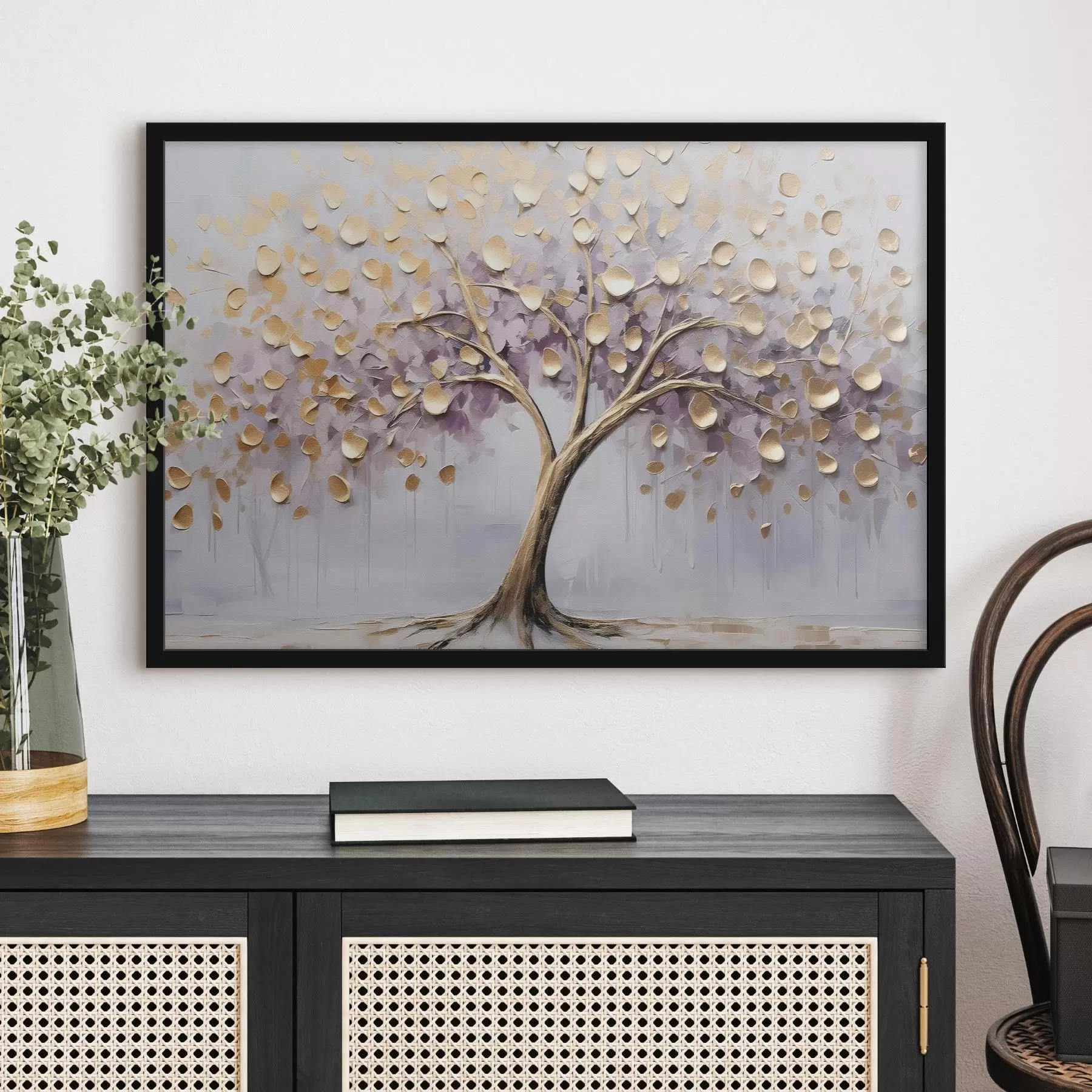 Fototapete Ein Baum mit kleinen Blättern. Nachahmung eines Gemäldes f43037