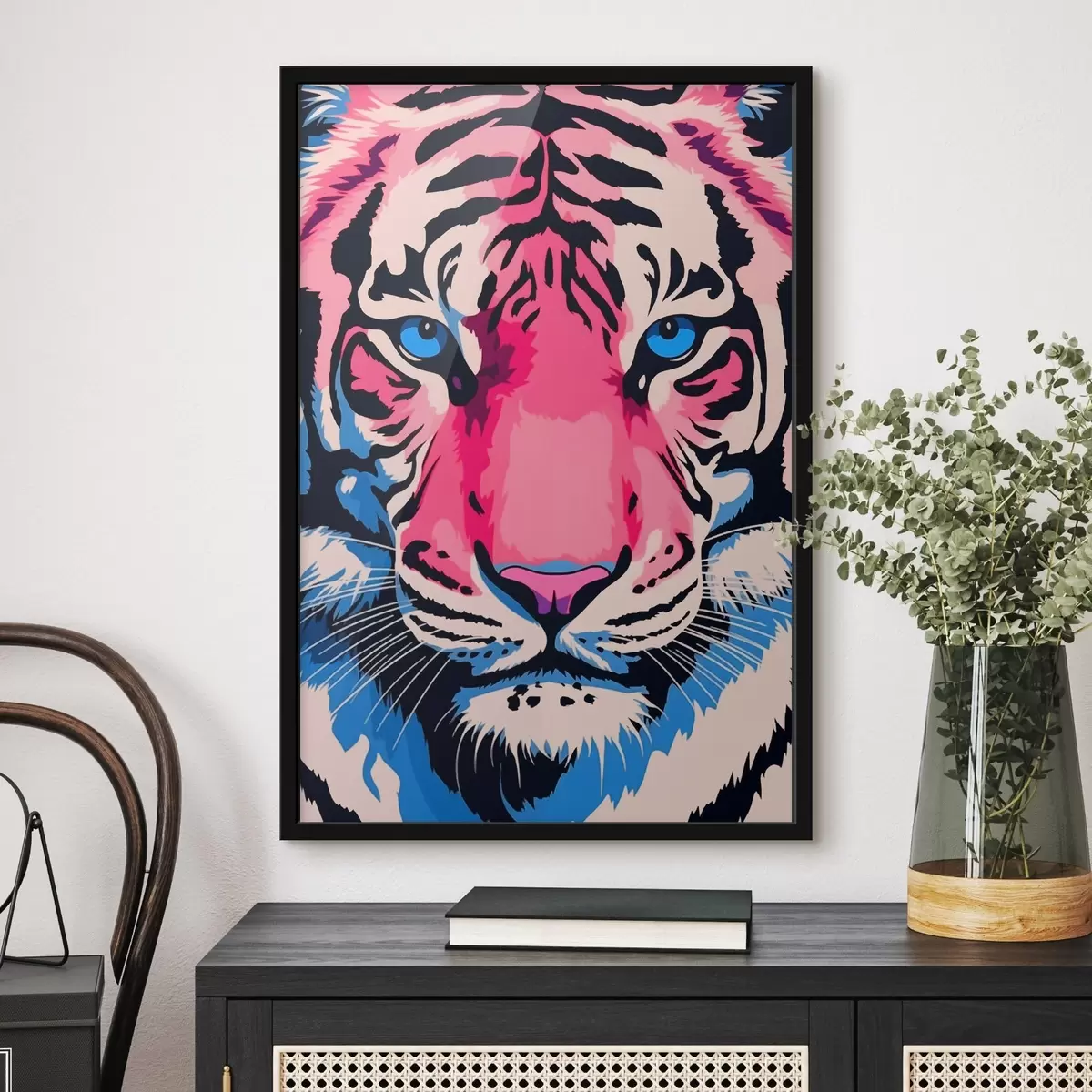 Poster Stilisiertes Porträt eines Tigers in hellen Farben f43007