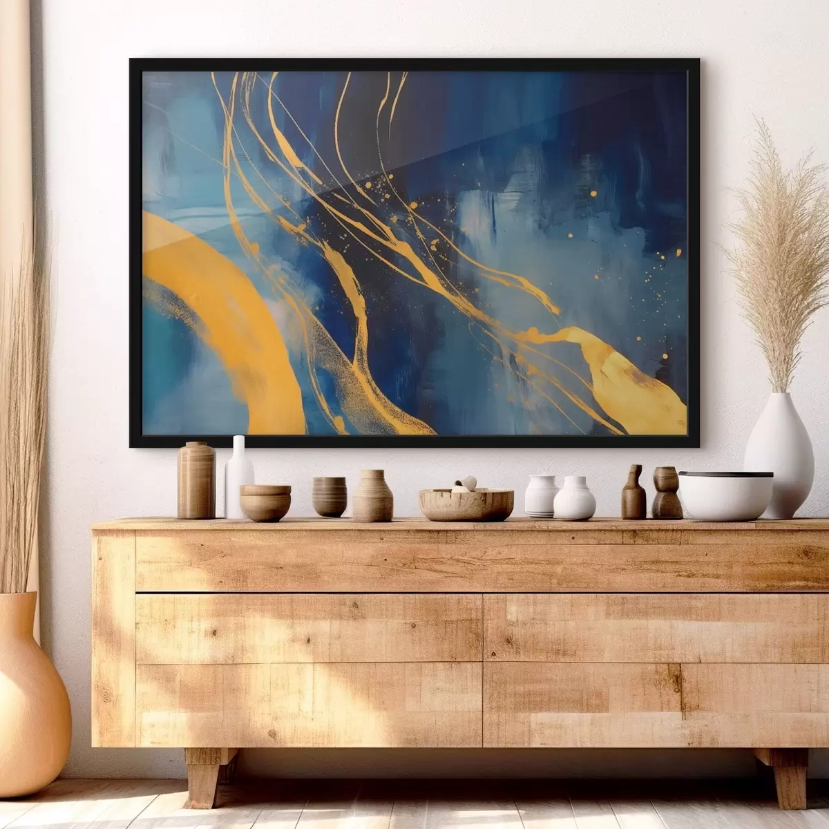 Poster Abstraktion in Blau- und Gelbtönen f43014