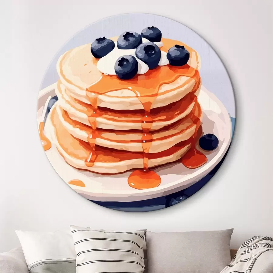Wandbilder Pfannkuchen mit Sirup und Blaubeeren auf einem Teller r43009