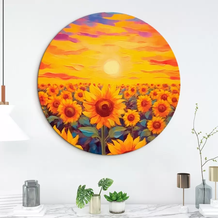 Wandbilder Sonnenblumenfeld bei Sonnenuntergang r43010