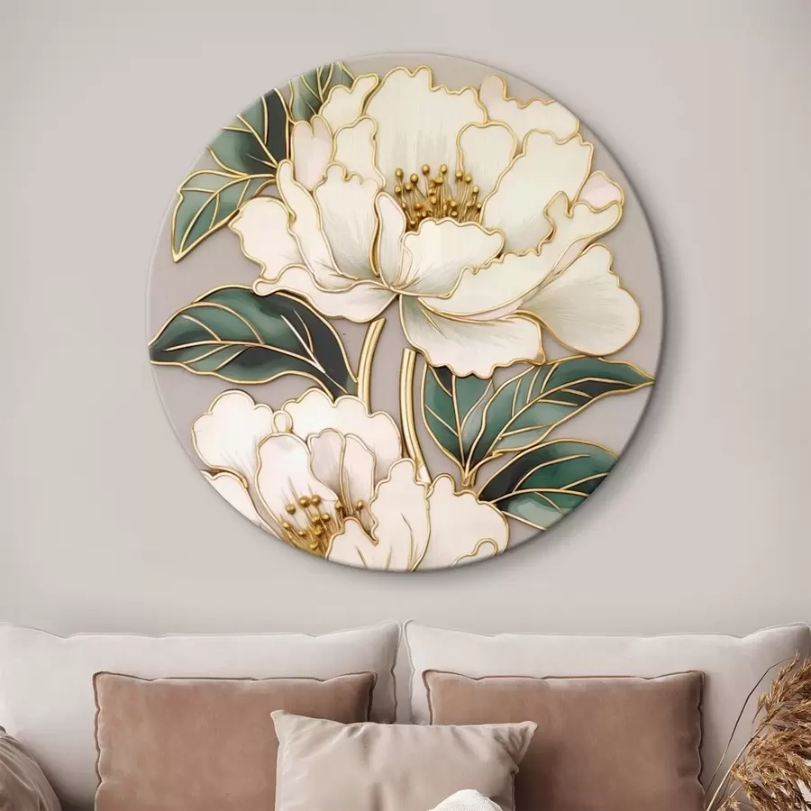 Wandbilder Weiße Blumen mit grünen Blättern in dekorativem Arrangement r43011