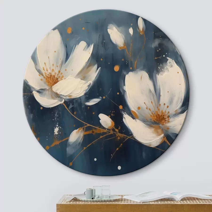 Wandbilder Weiße Blumen auf blauem Hintergrund r43025