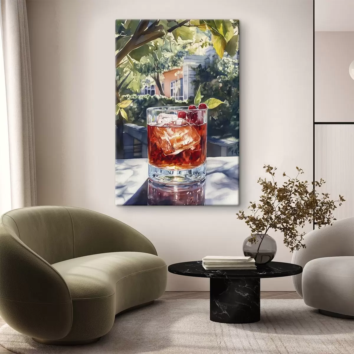 Wandbilder Cocktail mit Beeren, Aquarell-Stil, ästhetische Stadt, Sommer Natur s43059