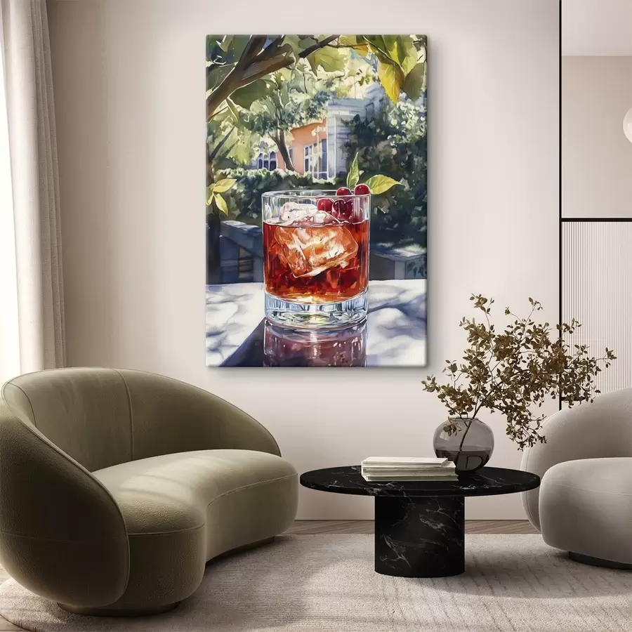 Wandbilder Cocktail mit Beeren, Aquarell-Stil, ästhetische Stadt, Sommer Natur s43059