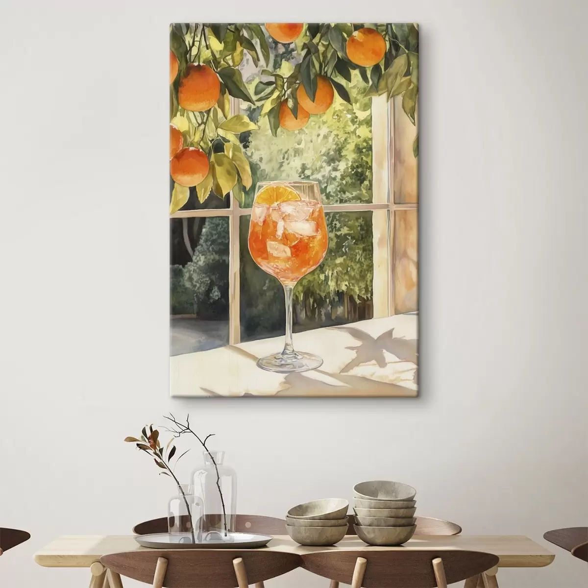 Wandbilder Leckerer Cocktail mit Orangen, rustikaler Stil, Aquarell, Natur s43060