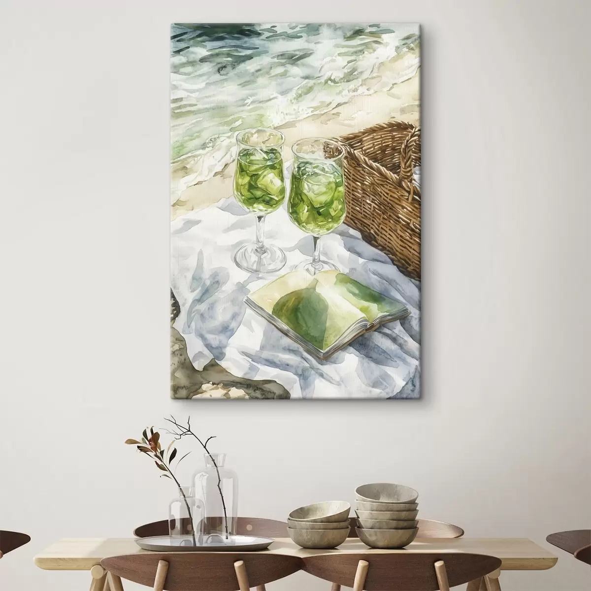 Wandbilder Cocktails am Strand, Aquarell-Stil Zeichnung, Meer, Sommer s43067