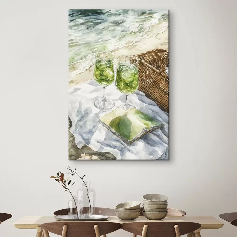 Wandbilder Cocktails am Strand, Aquarell-Stil Zeichnung, Meer, Sommer s43067