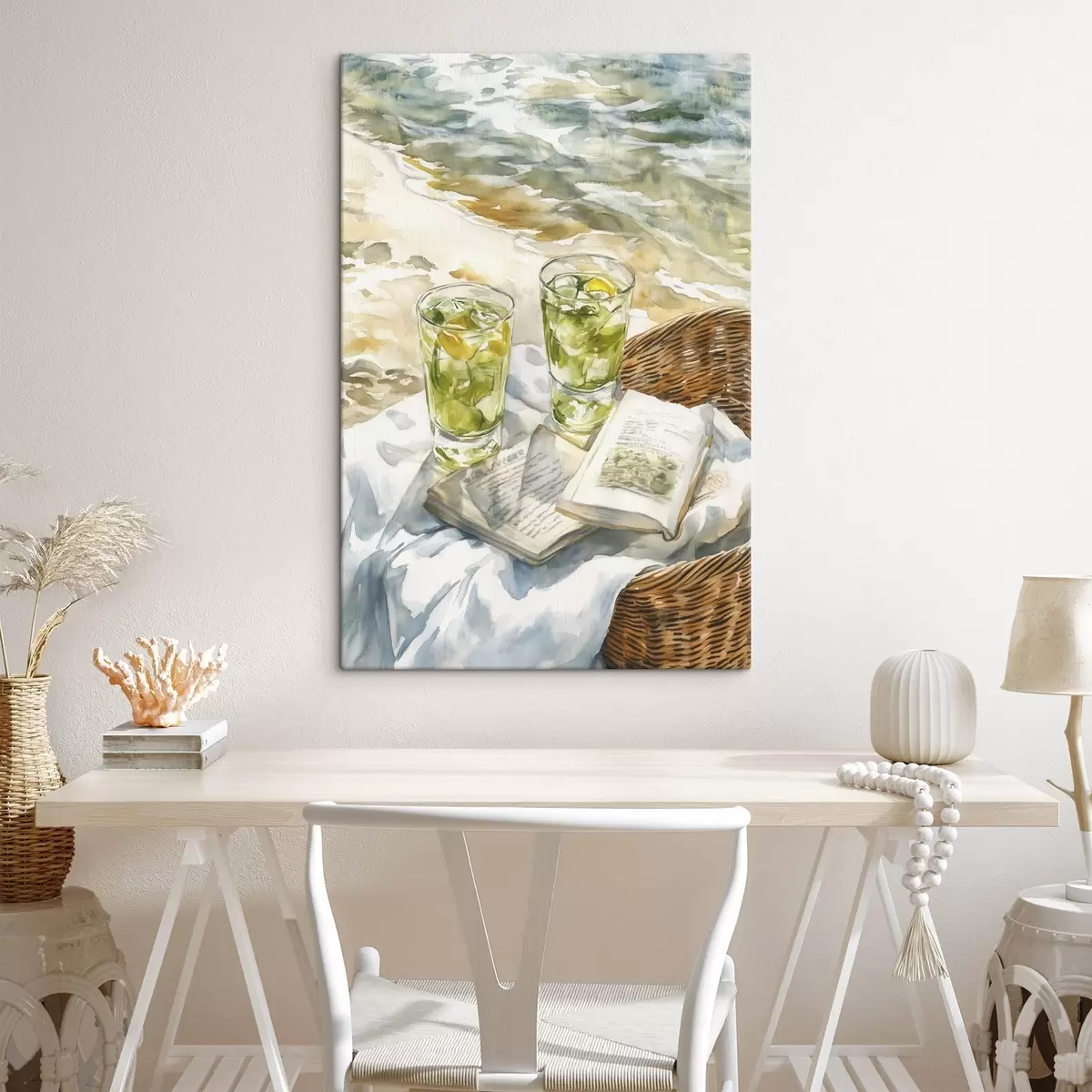 Wandbilder Picknick am Meer, Sommercocktails, Poesie, Aquarellstil s43068