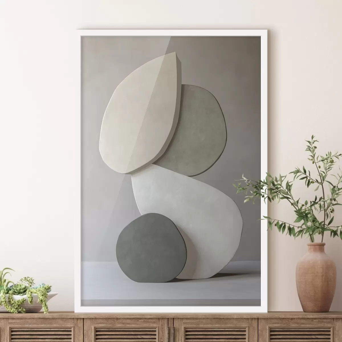 Poster Komposition mit Steinen, Realismus, Pastellfarben, natürliche Beleuchtung f43050