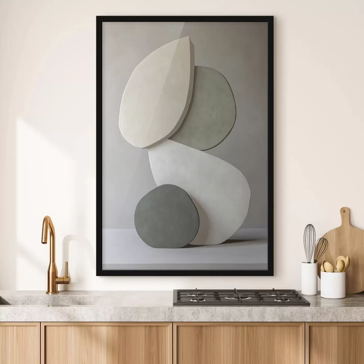 Poster Komposition mit Steinen, Realismus, Pastellfarben, natürliche Beleuchtung f43050