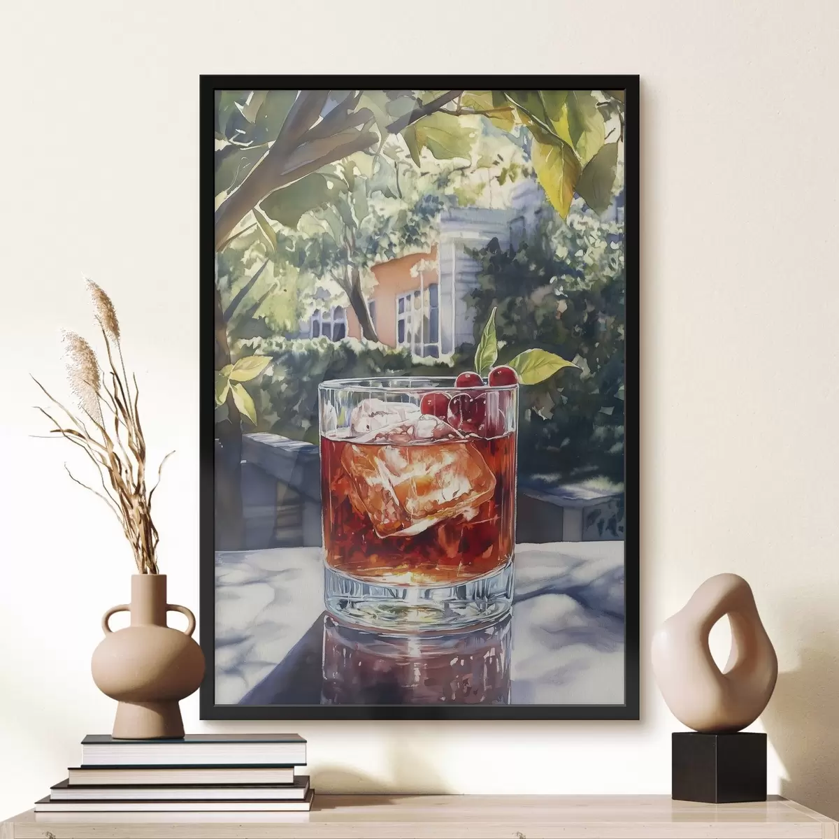 Poster Cocktail mit Beeren, Aquarell-Stil, ästhetische Stadt, Sommer Natur f43059
