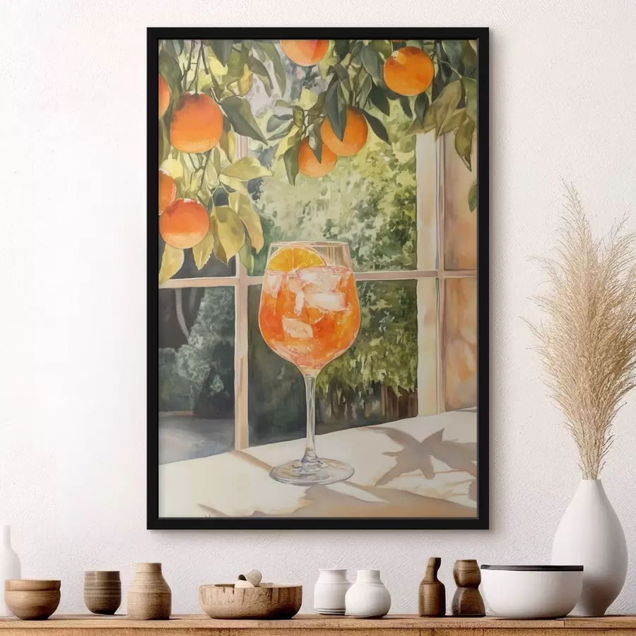 Fototapete Leckerer Cocktail mit Orangen, rustikaler Stil, Aquarell, Natur f43060