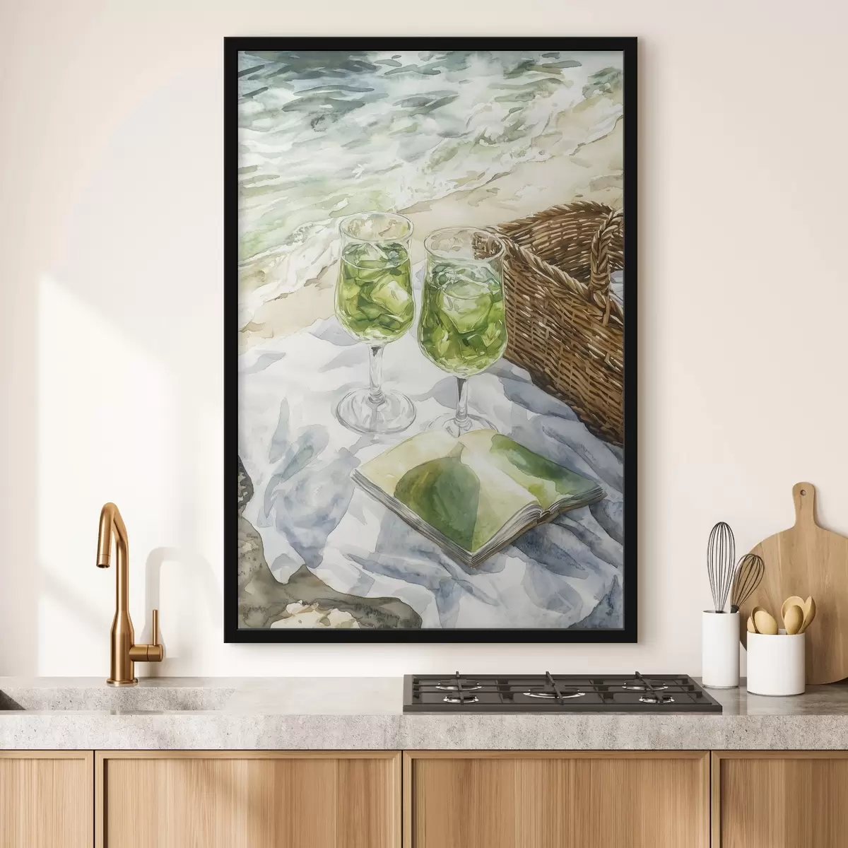 Poster Cocktails am Strand, Aquarell-Stil Zeichnung, Meer, Sommer f43067