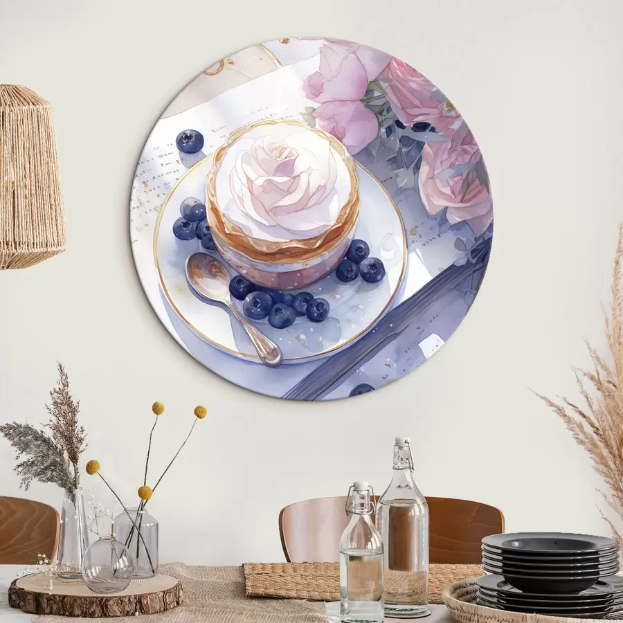 Wandbilder Blaubeer-Cupcake, Boho-Stil, Aquarell, rosa Rosen, poetisch r43053