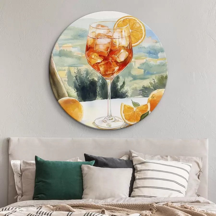 Wandbilder Sommercocktail, Aperol Spritz, Orangen, Zeichnung im Aquarellstil r43058