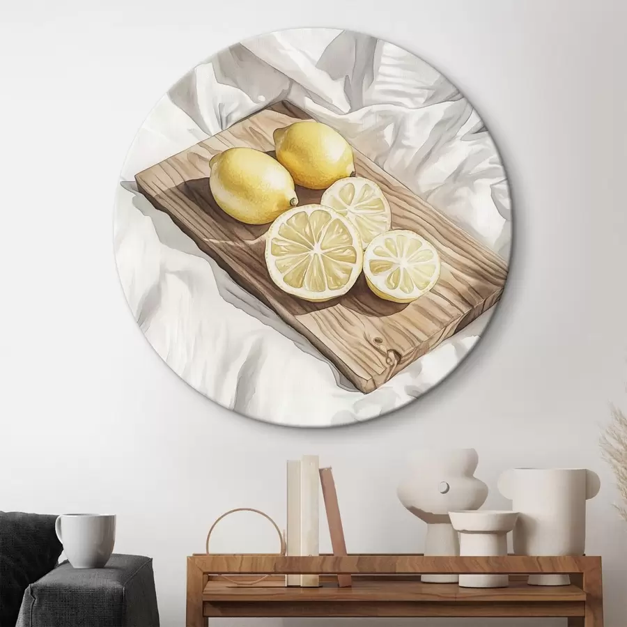 Wandbilder Zitronen auf dem Holzbrett, Aquarell, rustikaler Stil r43064