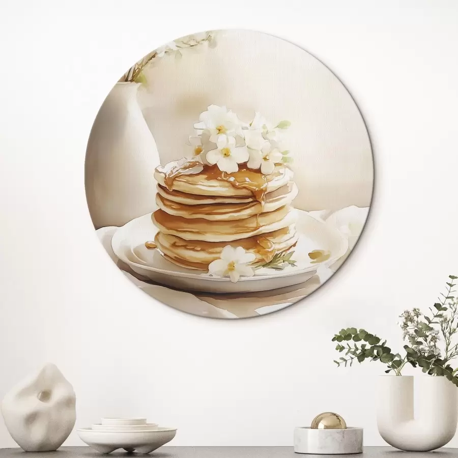 Wandbilder Pfannkuchen mit Erdnussbutter, weiße Blumen, Zeichnung im Aquarellstil r43065