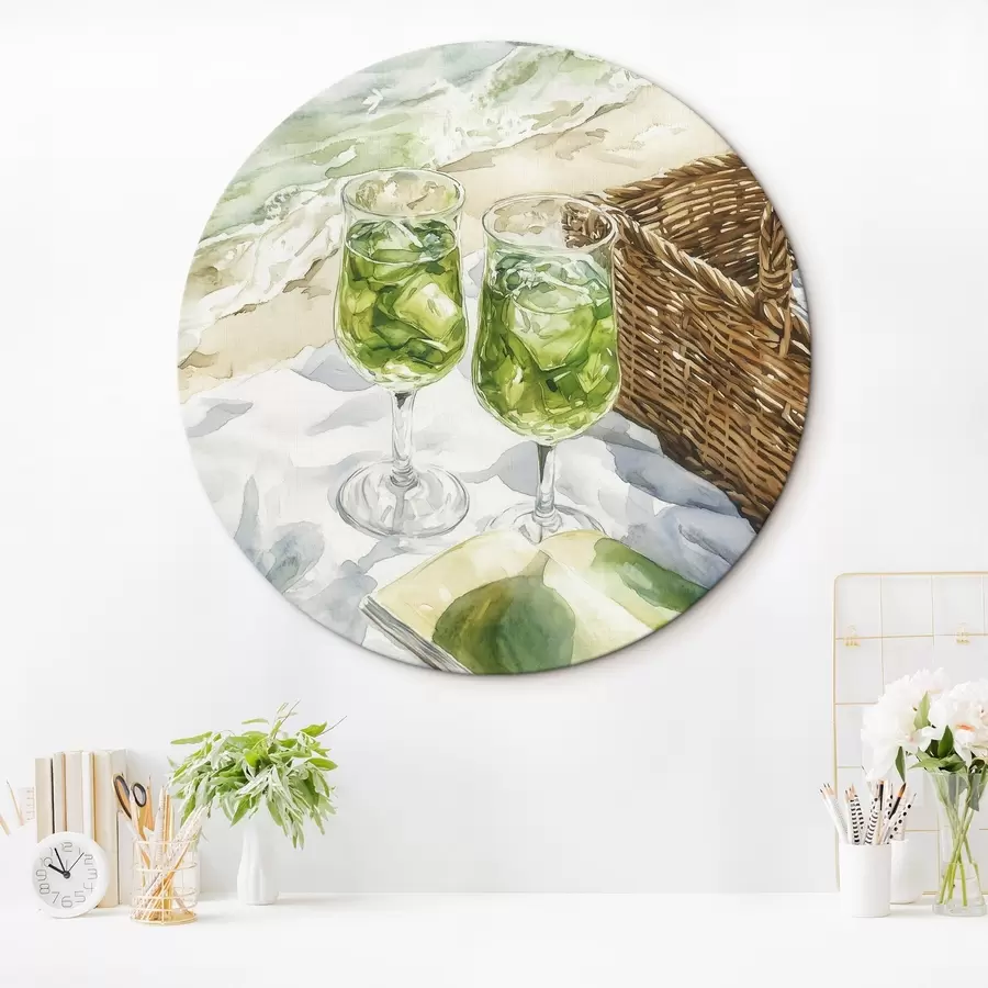 Wandbilder Cocktails am Strand, Aquarell-Stil Zeichnung, Meer, Sommer r43067