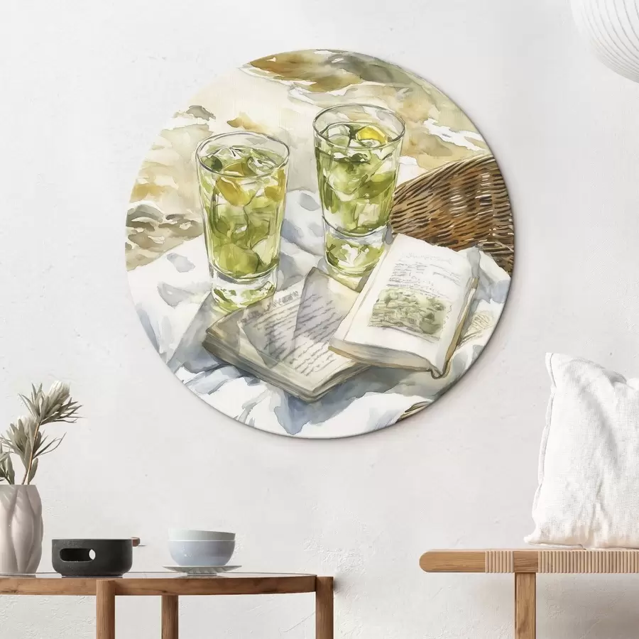 Wandbilder Picknick am Meer, Sommercocktails, Poesie, Aquarellstil r43068