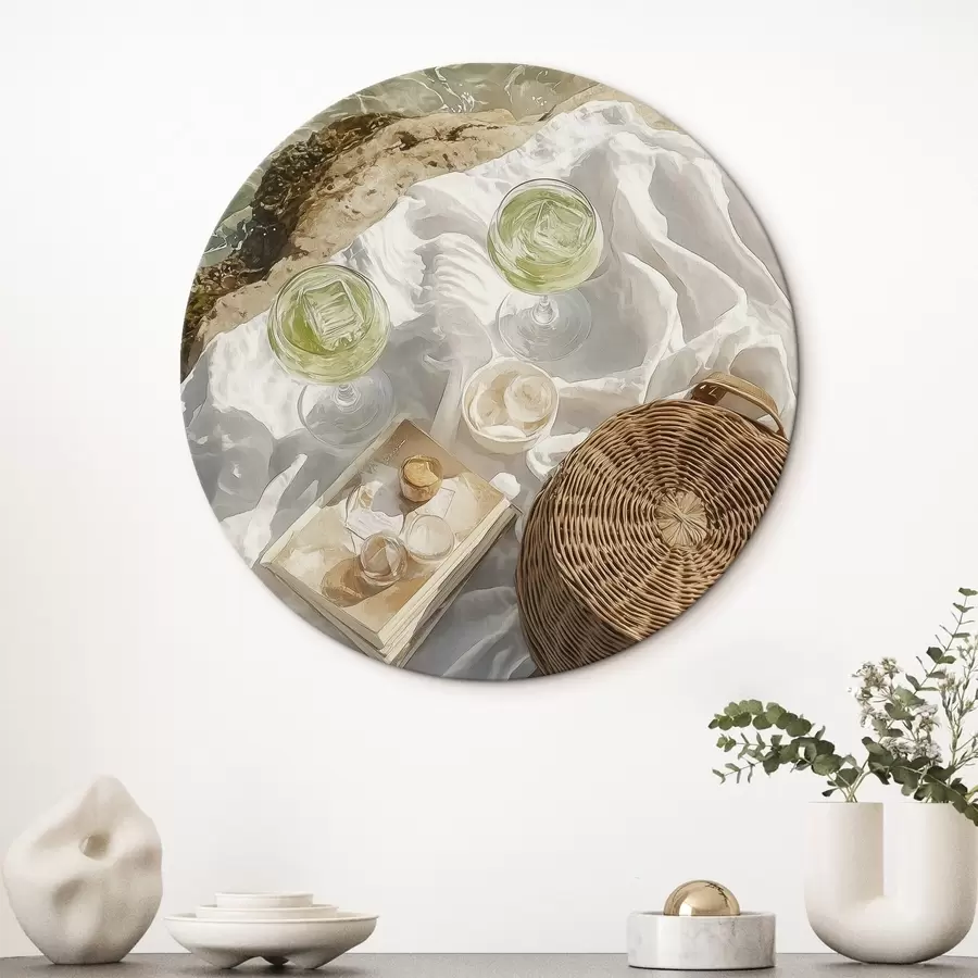 Wandbilder Sommerästhetik, Meereswellen, Strand, Cocktails, Aquarellstil r43069