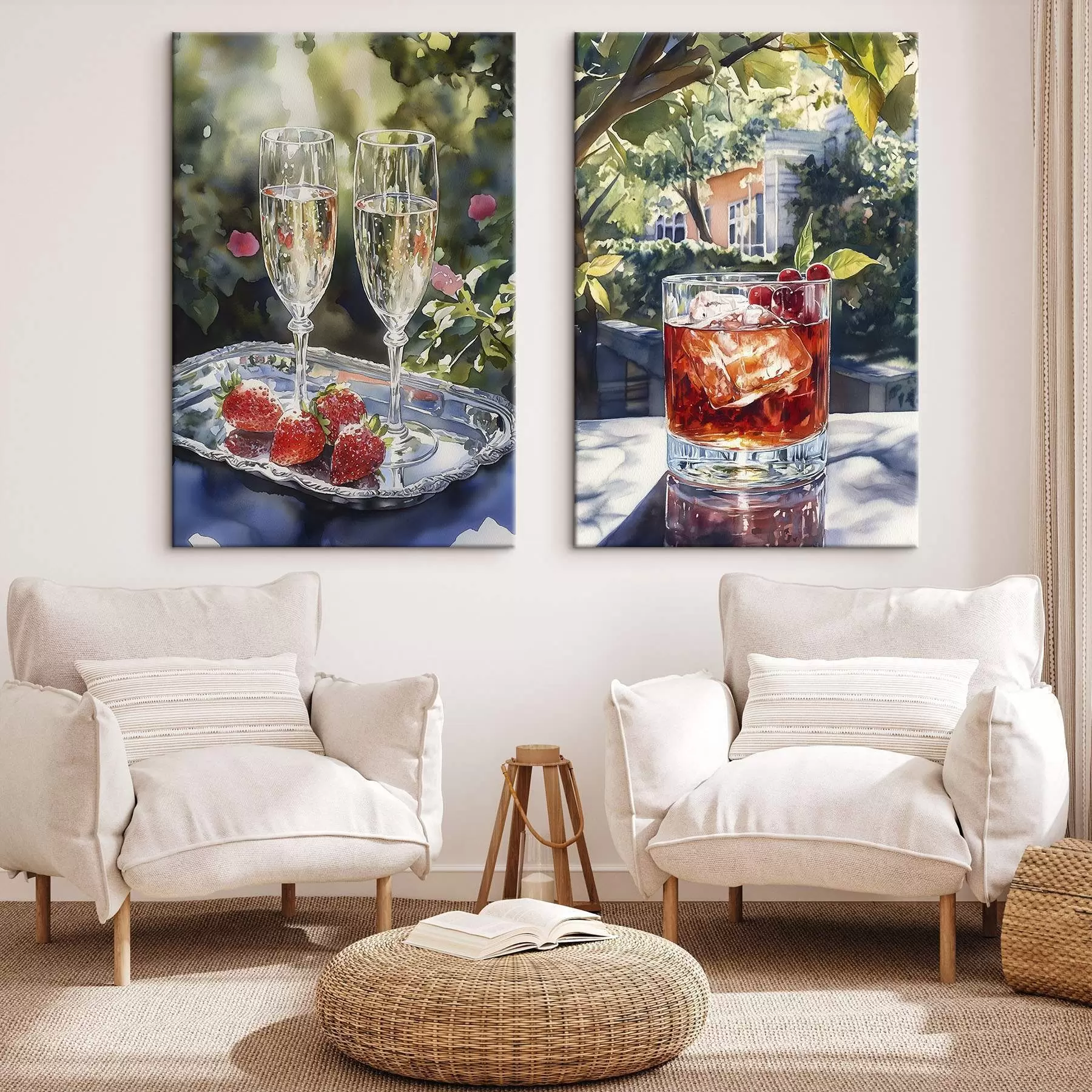 Wandbilder Leckere Cocktails mit Beeren, Aquarellstil, Ästhetik, Sommernatur m00415